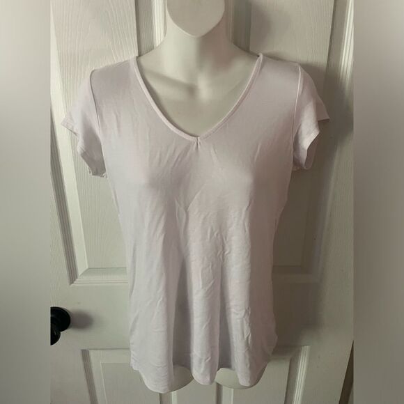 Tahari Women’s White V Neck Short Sleeve Tee Shirt Size Small - Picture 1 of 6